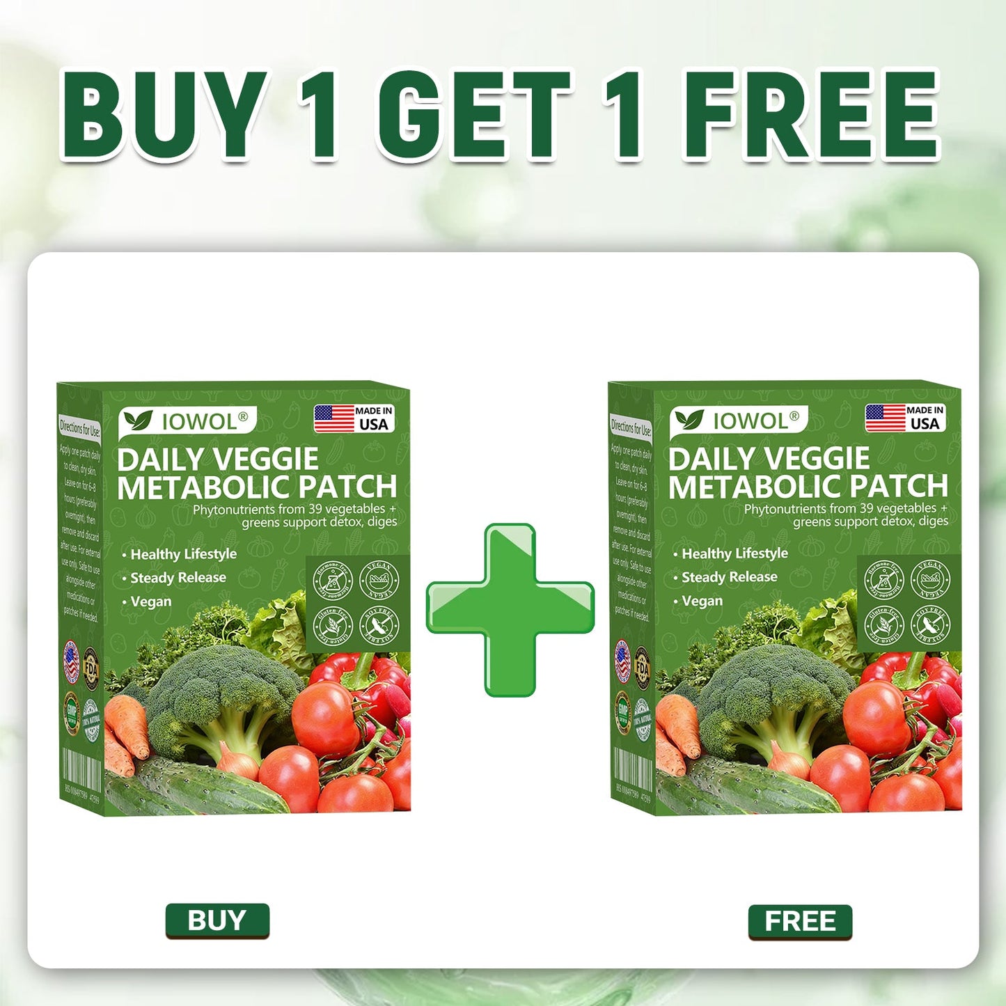 🥦 Tienda Oficial | El parche metabólico diario de vegetales IOWOL® utiliza extractos orgánicos de 39 verduras y vegetales verdes para apoyar la desintoxicación, la digestión y la energía diaria.
