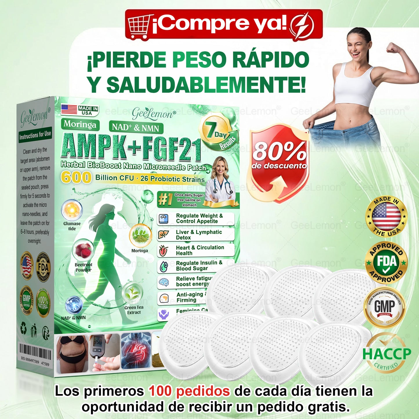 🏆 Tienda Oficial | 👩‍⚕️🎁𝑮𝒆𝒆𝑳𝒆𝒎𝒐𝒏® 𝑨𝑴𝑷𝑲+𝑭𝑮𝑭21 𝑵𝒂𝒏𝒐 𝑴𝒊𝒄𝒓𝒐𝒏𝒆𝒆𝒅𝒍𝒆 𝑷𝒂𝒕𝒄𝒉 🇺🇸 ✨ 𝑪𝒐𝒏 𝑴𝒐𝒓𝒊𝒏𝒈𝒂 (Á𝒓𝒃𝒐𝒍 𝒅𝒆 𝒍𝒂 𝑽𝒊𝒅𝒂) 𝒅𝒆 𝑨𝒍𝒕𝒂 𝑷𝒐𝒕𝒆𝒏𝒄𝒊𝒂(Una vez al día · Cambios visibles en solo 7 días) ✅ Obesidad · Piel flácida · Diabetes · Apnea del sueño · Articulaciones
